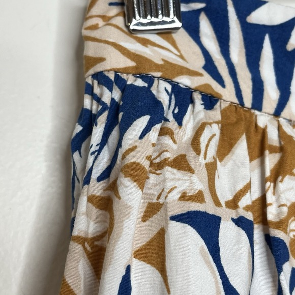 Staud Tiered Sea Midi Skirt Womens 8 Ruffled Blue Tan Nature Tree Print Cotton - Picture 3 of 7